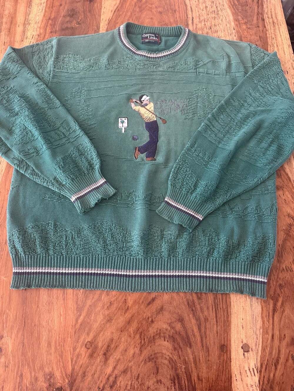Cypress Links Vintage 90s Golf Embroidered Textured Knit Sweater Size L